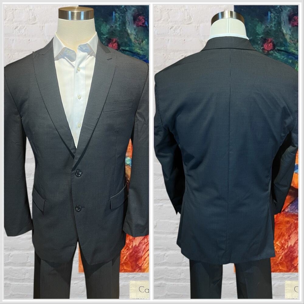 Calvin Klein 44L Mens Blazer Charcoal Gray Micro Stripe Sport Jacket - Picture 7 of 16